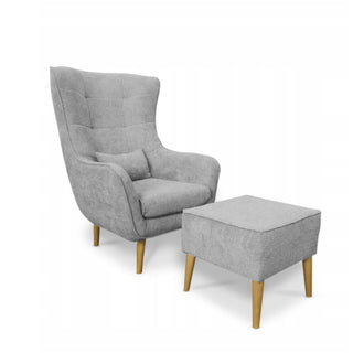 Sessel für Wohnzimmer - Einzigartiger Ohrensessel mit Fußstütze für skandinavisches Interieur, Samtstoff, Inklusive Kissen